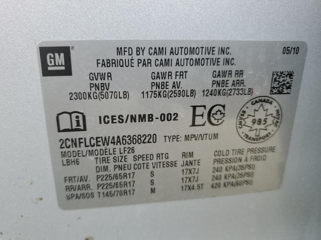 2CNFLCEW4A6368220 - 2010 CHEVROLET EQUINOX LS SILVER photo 12