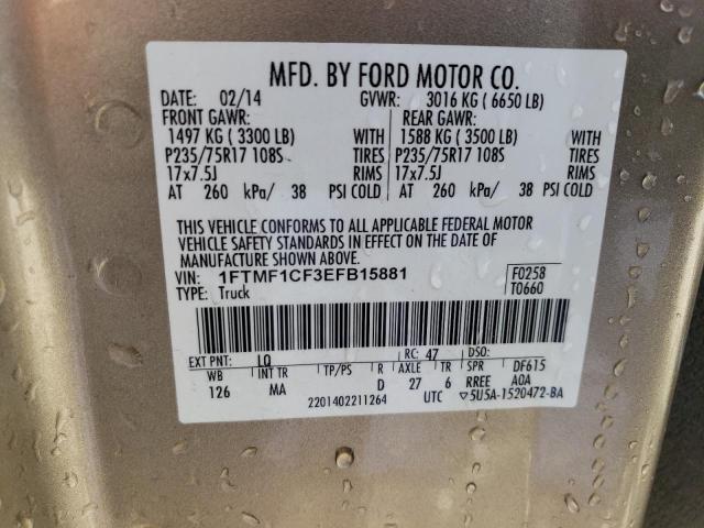 1FTMF1CF3EFB15881 - 2014 FORD F150 BEIGE photo 13