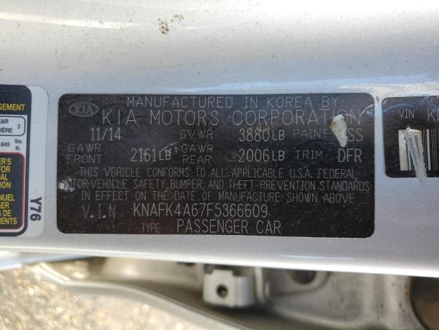 KNAFK4A67F5366609 - 2015 KIA FORTE LX SILVER photo 12