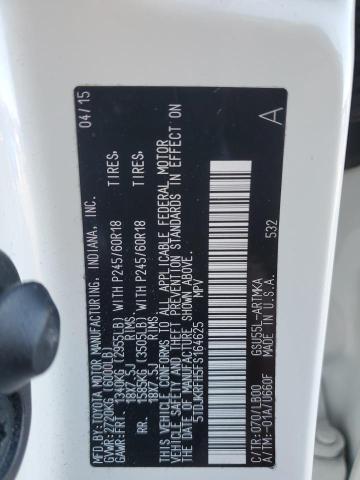 5TDJKRFH5FS164625 - 2015 TOYOTA HIGHLANDER XLE 白色 照片 13