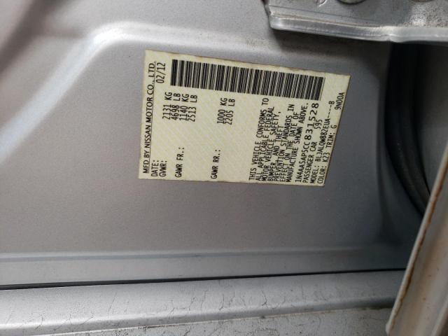 1N4AA5AP5CC831528 - 2012 NISSAN MAXIMA S SILVER photo 12