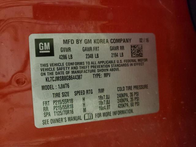 KL7CJMSB8GB644387 - 2016 CHEVROLET TRAX LTZ RED photo 13