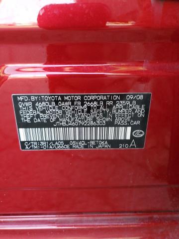 JTHBJ46G792286303 - 2009 LEXUS ES 350 RED photo 12