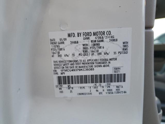 1FMCU49379KC39385 - 2009 FORD ESCAPE HYBRID WHITE photo 13