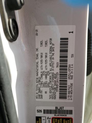 5TFRM5F12KX137329 - 2019 TOYOTA TUNDRA DOUBLE CAB SR/SR5 WHITE photo 12