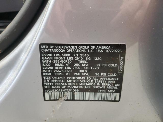 1V2JE2CA2NC231069 - 2022 VOLKSWAGEN ATLAS CROS SE ვერცხლისფერი ფოტო 13