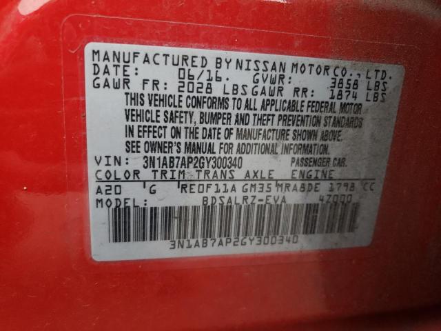 3N1AB7AP2GY300340 - 2016 NISSAN SENTRA S RED photo 12