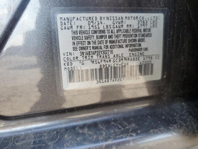 3N1AB7AP2EY302716 - 2014 NISSAN SENTRA S GRAY photo 12