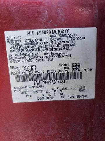 1FAHP2FW7AG144519 - 2010 FORD TAURUS LIMITED RED photo 12
