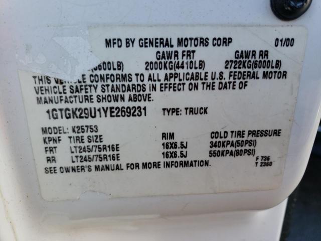 1GTGK29U1YE269231 - 2000 GMC NEW SIERRA K2500 WHITE photo 12