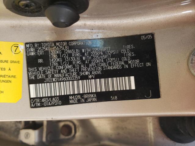 JTEEW21A960003359 - 2006 TOYOTA HIGHLANDER HYBRID TAN photo 14