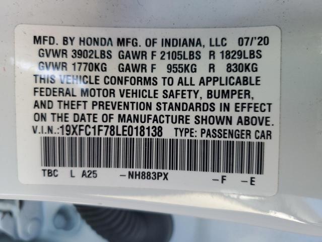 19XFC1F78LE018138 - 2020 HONDA CIVIC EXL თეთრი ფოტო 12