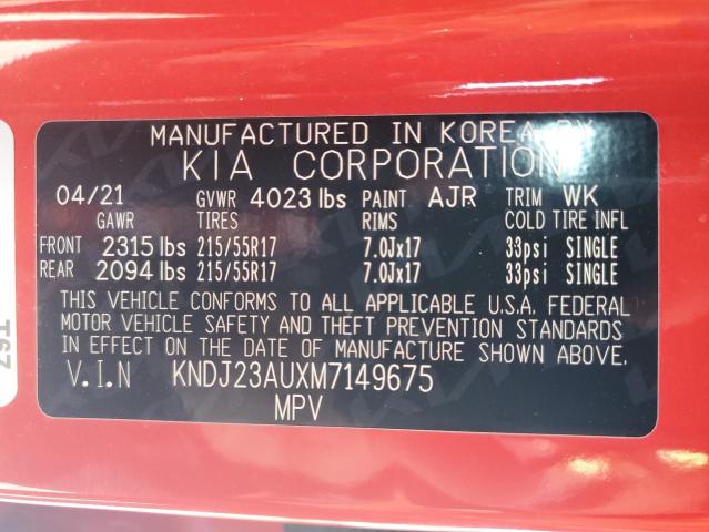 KNDJ23AUXM7149675 - 2021 KIA SOUL LX RED photo 13