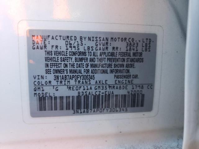 3N1AB7AP0FY306345 - 2015 NISSAN SENTRA S WHITE photo 13