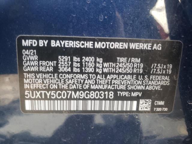 5UXTY5C07M9G80318 - 2021 BMW X3 XDRIVE30I BLUE photo 13