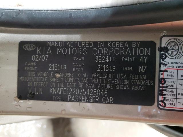 KNAFE122075428046 - 2007 KIA SPECTRA EX TAN photo 12