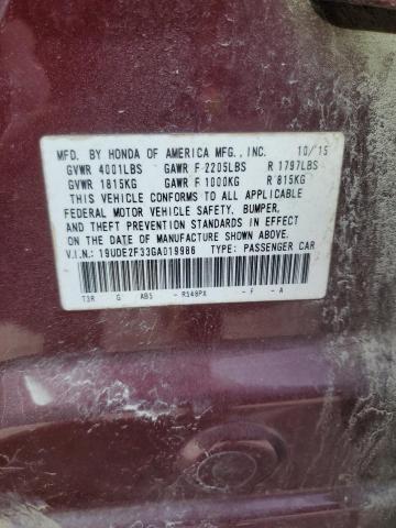 19UDE2F33GA019986 - 2016 ACURA ILX BASE WATCH PLUS MAROON photo 12