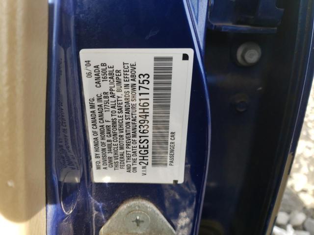 2HGES16394H611753 - 2004 HONDA CIVIC DX VP Mavi foto 12