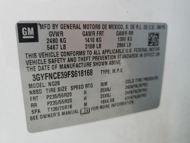 3GYFNCE39FS618168 - 2015 CADILLAC SRX PERFORMANCE COLLECTION Biały zdjęcie 13