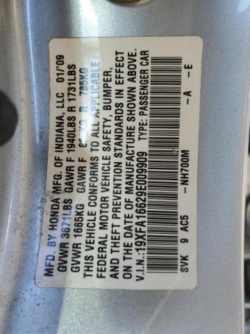 19XFA16629E009909 - 2009 HONDA CIVIC LX-S ვერცხლისფერი ფოტო 13