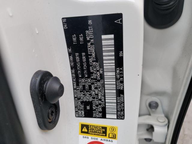 5TDJKRFH5GS277783 - 2016 TOYOTA HIGHLANDER XLE WHITE photo 14