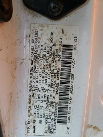 5TEUX42N08Z580892 - 2008 TOYOTA TACOMA ACCESS CAB 白色 照片 12