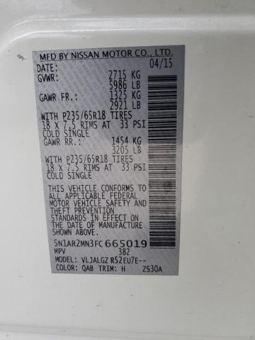 5N1AR2MN3FC665019 - 2015 NISSAN PATHFINDER S WHITE photo 13