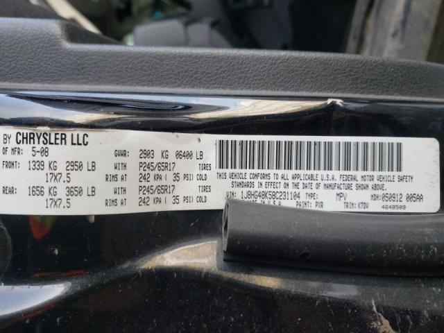 1J8HG48K58C231104 - 2008 JEEP COMMANDER SPORT შავი ფოტო 12