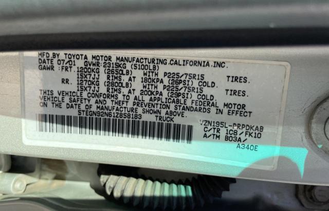 5TEGN92N61Z858183 - 2001 TOYOTA TACOMA DOUBLE CAB PRERUNNER SILVER photo 10