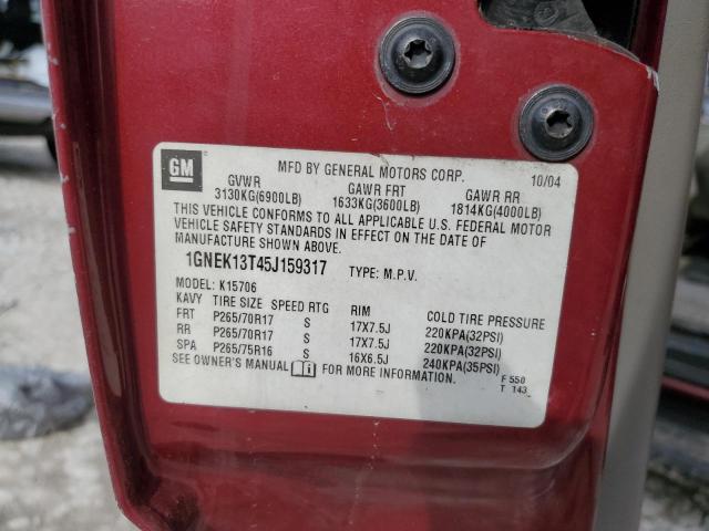 1GNEK13T45J159317 - 2005 CHEVROLET TAHOE K1500 MAROON photo 13