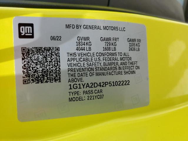 1G1YA2D42P5102222 - 2023 CHEVROLET CORVETTE STINGRAY 1LT YELLOW photo 12