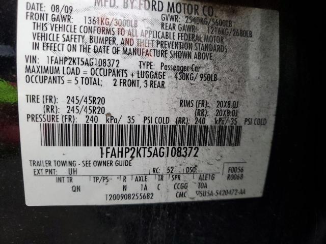 1FAHP2KT5AG108372 - 2010 FORD TAURUS SHO BLACK photo 12