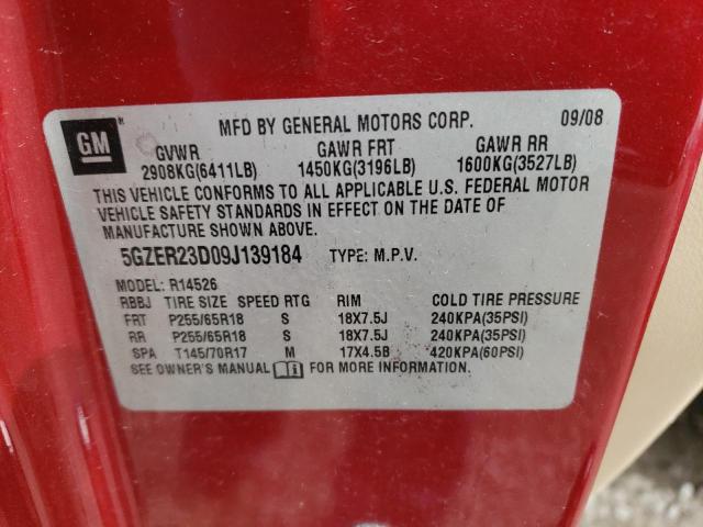 5GZER23D09J139184 - 2009 SATURN OUTLOOK XR BURGUNDY photo 13