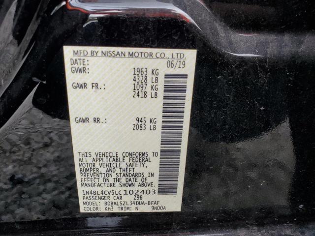 1N4BL4CV5LC102403 - 2020 NISSAN ALTIMA SR BLACK photo 12