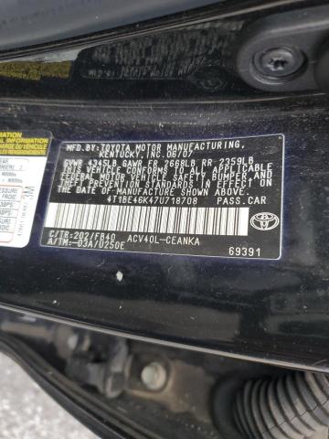 4T1BE46K47U718708 - 2007 TOYOTA CAMRY CE BLACK photo 12