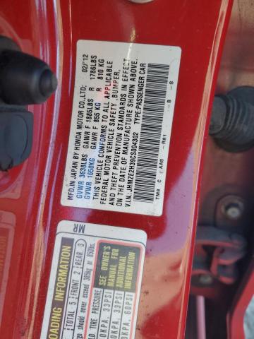 JHMZE2H39CS004302 - 2012 HONDA INSIGHT RED photo 12