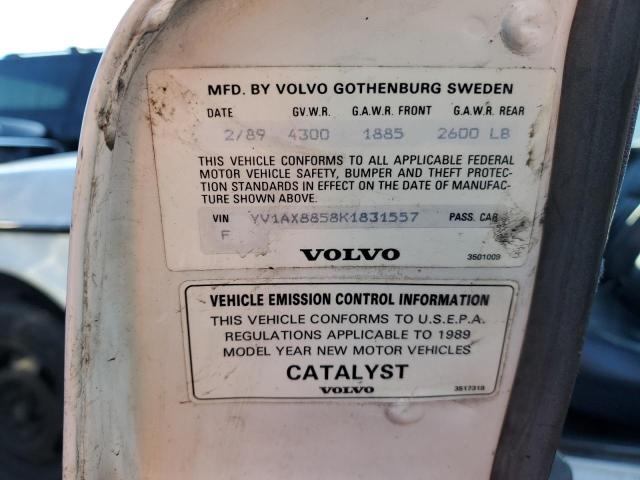 YV1AX8858K1831557 - 1989 VOLVO 245 DL WHITE photo 12