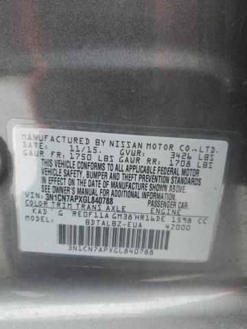 3N1CN7APXGL840788 - 2016 NISSAN VERSA S GRAY photo 12