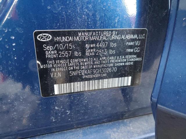 5NPE24AF9GH302670 - 2016 HYUNDAI SONATA SE BLUE photo 12