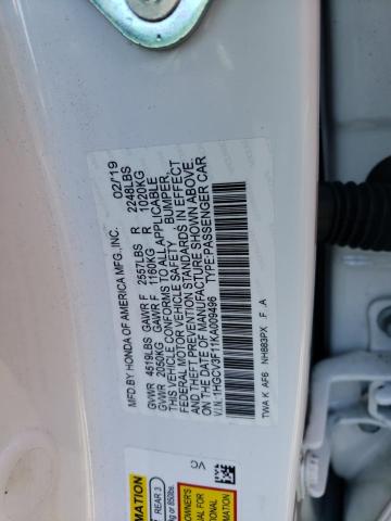 1HGCV3F11KA009496 - 2019 HONDA ACCORD HYBRID WHITE photo 12