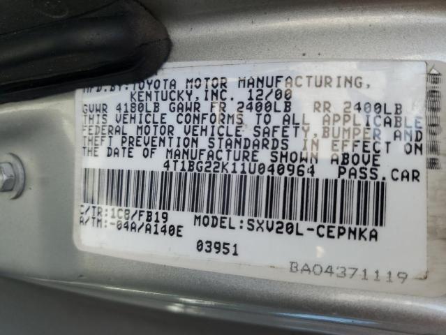 4T1BG22K11U040964 - 2001 TOYOTA CAMRY CE GRAY photo 12