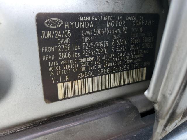 KM8SC13E86U040269 - 2006 HYUNDAI SANTA FE GLS SILVER photo 13