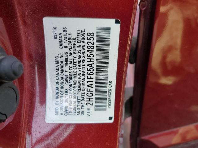 2HGFA1F65AH548258 - 2010 HONDA CIVIC LX-S برغندي صورة 13