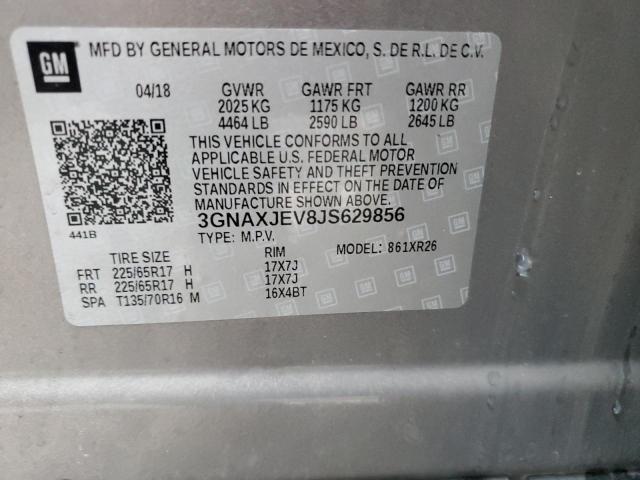 3GNAXJEV8JS629856 - 2018 CHEVROLET EQUINOX LT GRAY photo 13