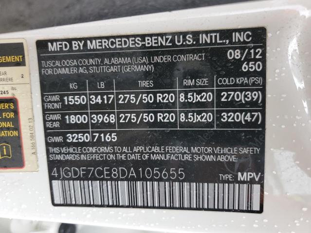 4JGDF7CE8DA105655 - 2013 MERCEDES-BENZ GL 450 4MATIC WHITE photo 13