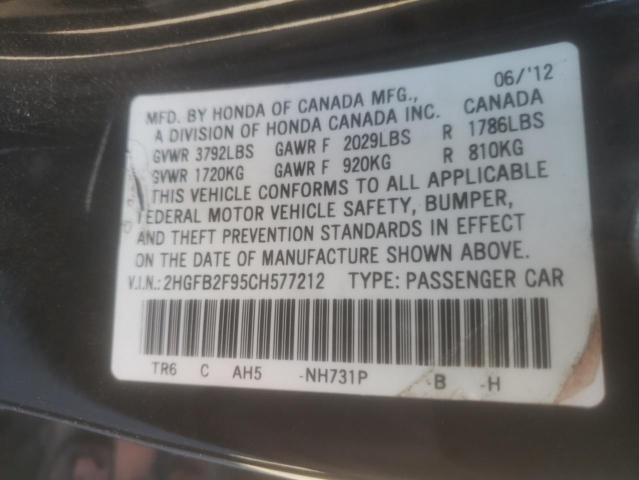 2HGFB2F95CH577212 - 2012 HONDA CIVIC EXL Qara foto 13