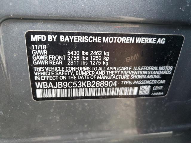 WBAJB9C53KB288904 - 2019 BMW M550XI SILVER photo 12