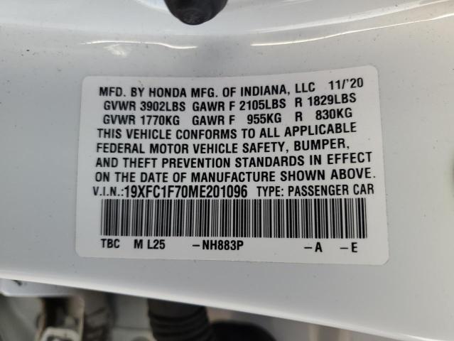 19XFC1F70ME201096 - 2021 HONDA CIVIC EXL WHITE photo 12