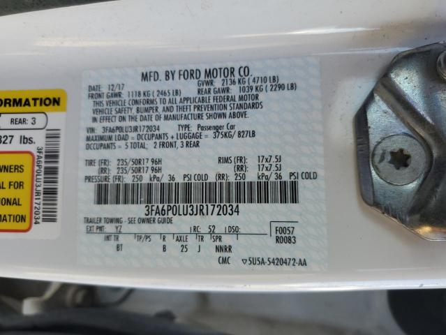 3FA6P0LU3JR172034 - 2018 FORD FUSION SE HYBRID WHITE photo 13