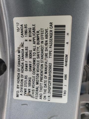 2HGFC2F59JH505663 - 2018 HONDA CIVIC LX SILVER photo 12